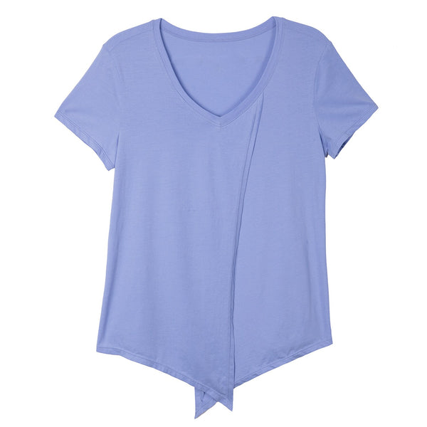 Women's Pima Cotton Workout Short Sleeve V-Neck Tie T Shirt Tops