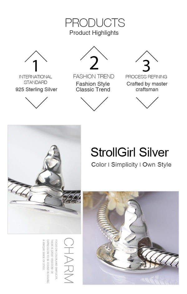 Strollgirl Hot Sale 925 Sterling Silver oxidation hat Charm beads Fit original European bracelet for Women Jewelry making gift | Vimost Shop.