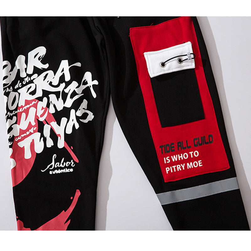 Sweatpants Cool Letter Print Pants Men Harajuku Patchwork Ribbon Harem Pants Streetwear | Vimost Shop.