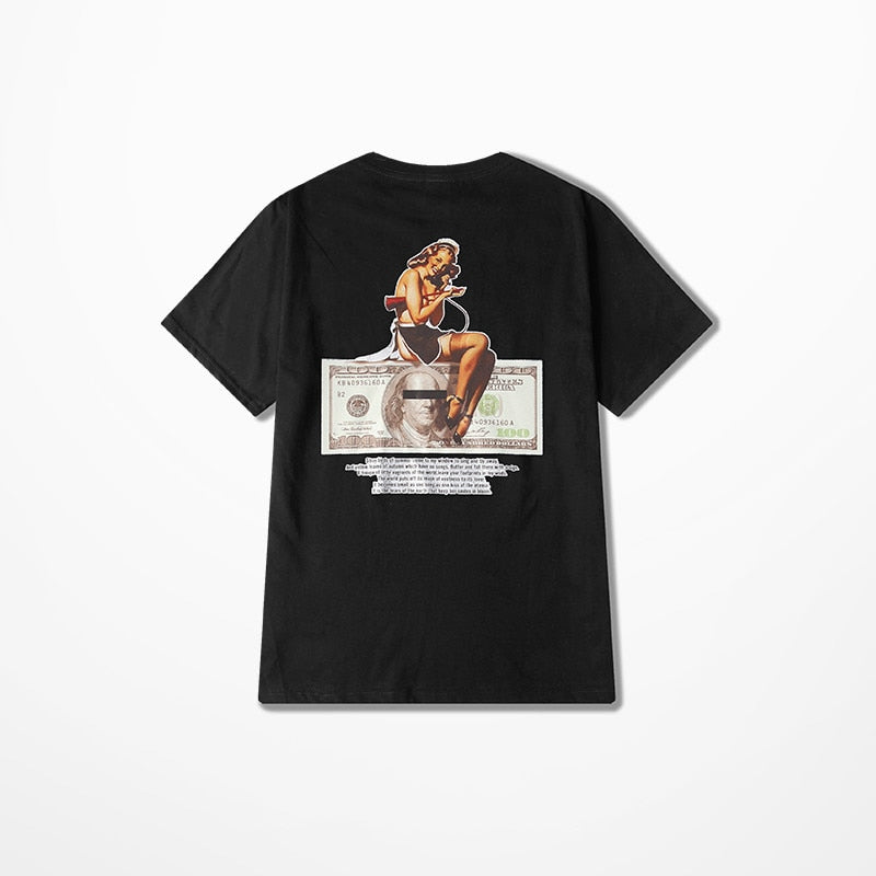 American Style Retro Kanye West Coast Sexy Girl Dollars Print T-Shirt | Vimost Shop.