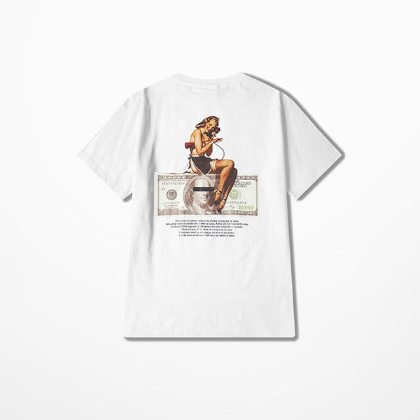 American Style Retro Kanye West Coast Sexy Girl Dollars Print T-Shirt | Vimost Shop.