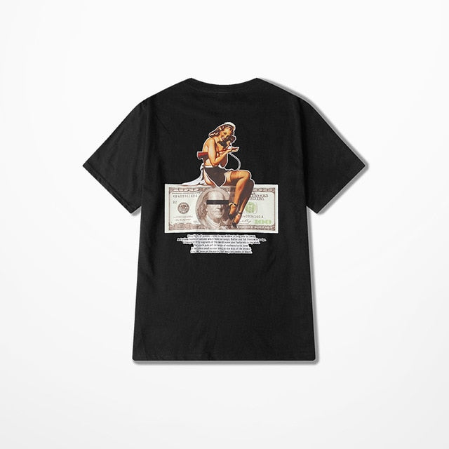 American Style Retro Kanye West Coast Sexy Girl Dollars Print T-Shirt | Vimost Shop.