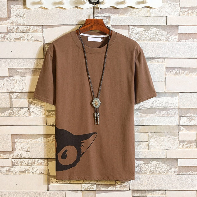 Funny Anime Cat Print O-Neck Fitness Black Tshirt Men White Oversized Hip-hop Cotton Tees Male Summer Streetwear Fashion T shirt | Vimost Shop.