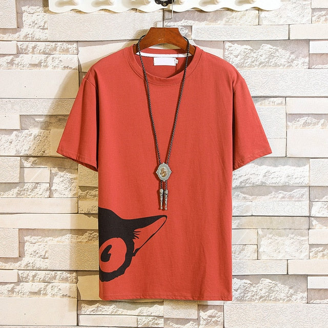 Funny Anime Cat Print O-Neck Fitness Black Tshirt Men White Oversized Hip-hop Cotton Tees Male Summer Streetwear Fashion T shirt | Vimost Shop.