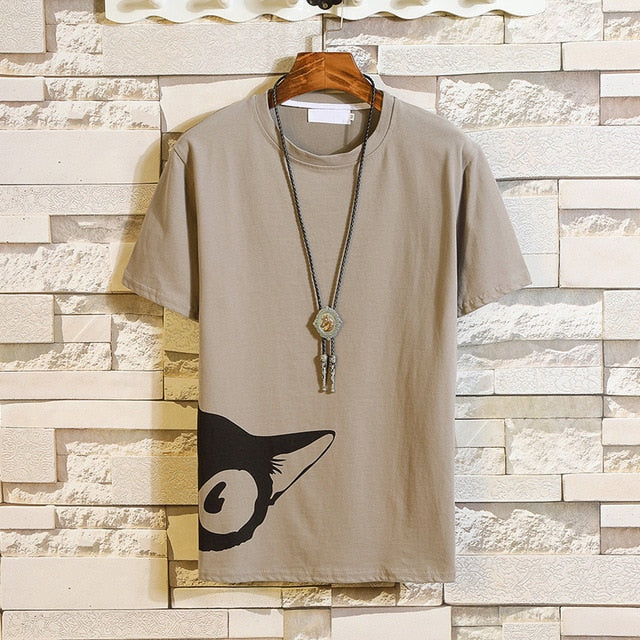 Funny Anime Cat Print O-Neck Fitness Black Tshirt Men White Oversized Hip-hop Cotton Tees Male Summer Streetwear Fashion T shirt | Vimost Shop.