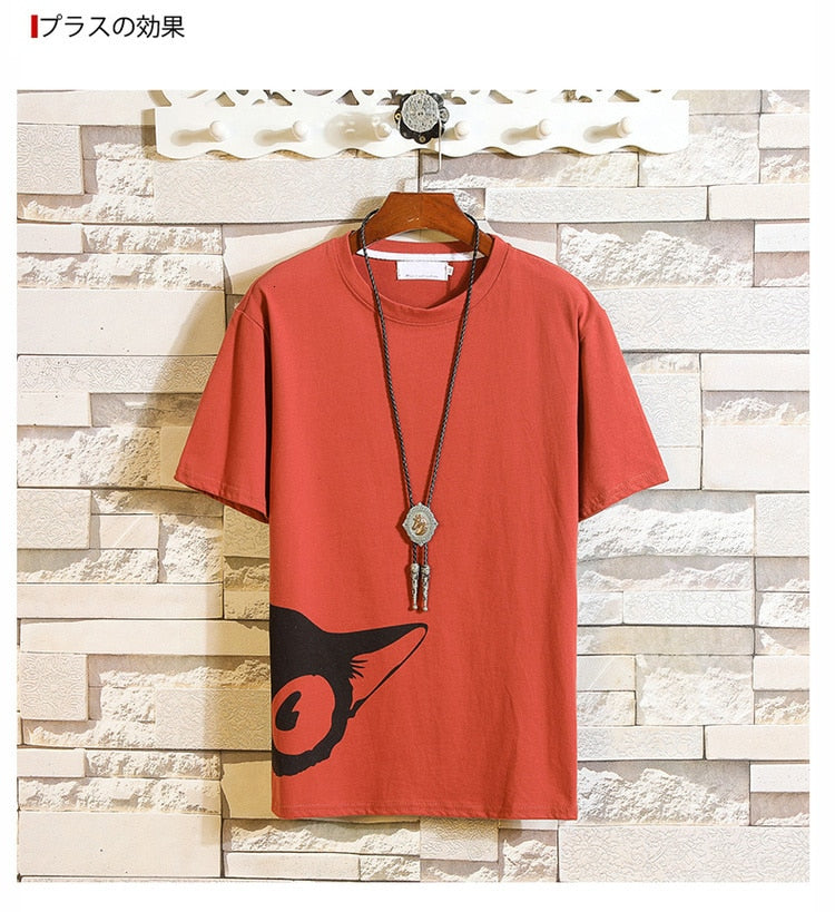 Funny Anime Cat Print O-Neck Fitness Black Tshirt Men White Oversized Hip-hop Cotton Tees Male Summer Streetwear Fashion T shirt | Vimost Shop.