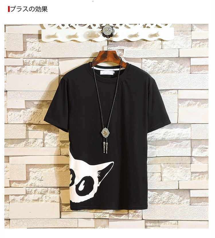 Funny Anime Cat Print O-Neck Fitness Black Tshirt Men White Oversized Hip-hop Cotton Tees Male Summer Streetwear Fashion T shirt | Vimost Shop.
