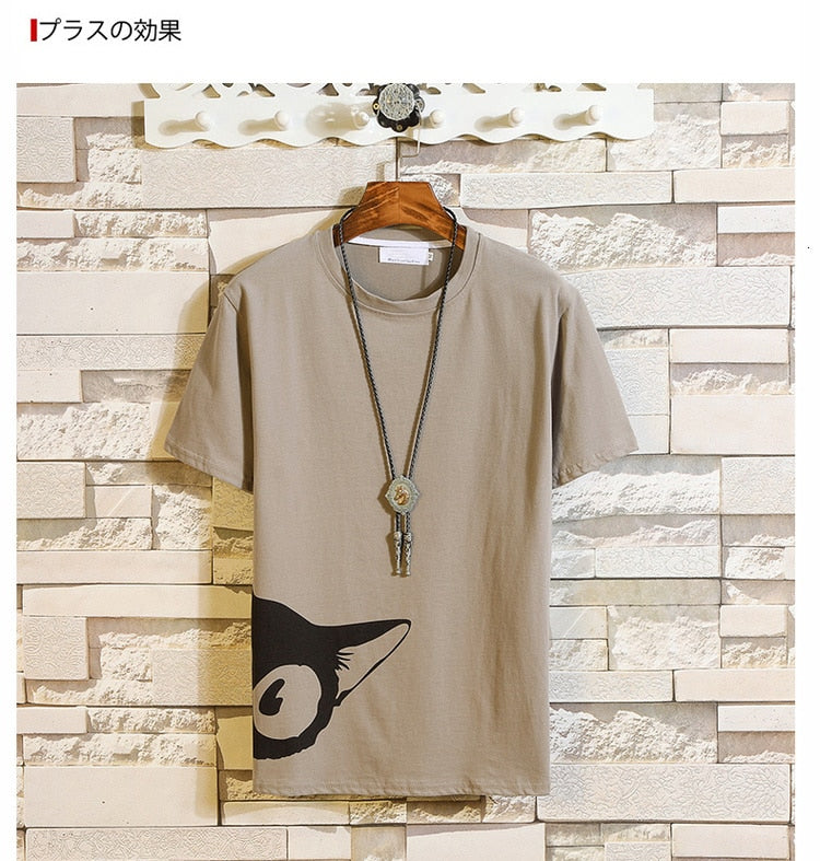 Funny Anime Cat Print O-Neck Fitness Black Tshirt Men White Oversized Hip-hop Cotton Tees Male Summer Streetwear Fashion T shirt | Vimost Shop.