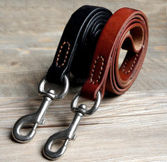 Genuine Leather Dog Leash Pet Training Lead Prevent Bite Black and Brown for German Shepherd Rottweiler Lab