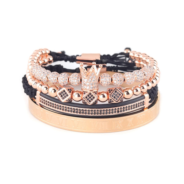 4pcs/Set Luxury Copper beads King Crown Men Bracelet Stainless steel bangle CZ Ball macrame bracelets & bangles for Men Jewelry | Vimost Shop.