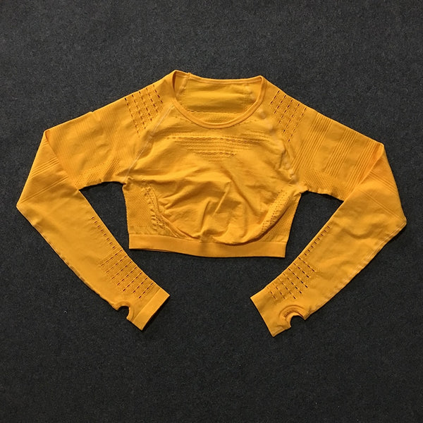 women flawless knit long sleeve compression crop top + seamless leggings yoga 2 piece set | Vimost Shop.