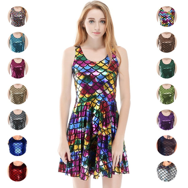 Summer Dress Sexy Women Fish Scales Bodycon Dress  Sleeveless Slim Club Party Female Ladies Dresses Plus Size | Vimost Shop.