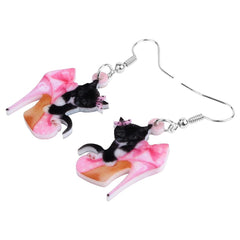 Acrylic Valentine's Day High Heels Black Cat Earrings Drop Dangle Jewelry For Women Girls Teen Lover Charm Gift Accessory | Vimost Shop.