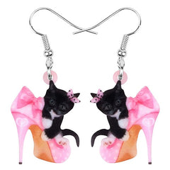 Acrylic Valentine's Day High Heels Black Cat Earrings Drop Dangle Jewelry For Women Girls Teen Lover Charm Gift Accessory | Vimost Shop.