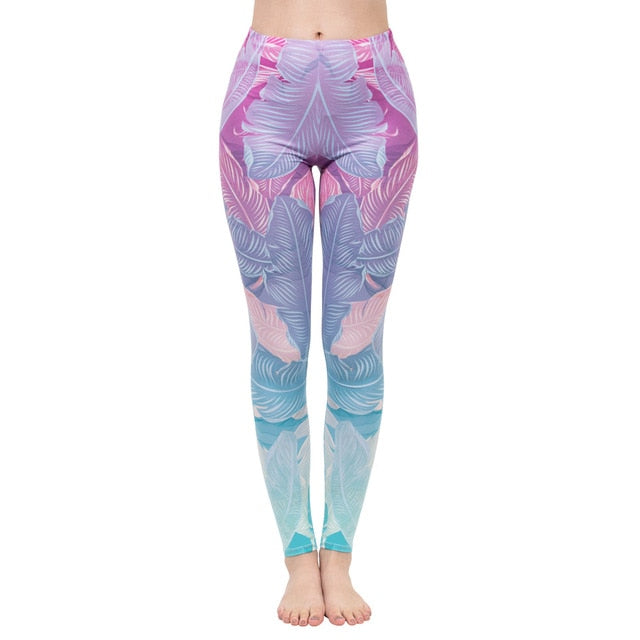 Fashion Women Legging Pink Tropics Printing With Multicolor Pattern Leggins High Elasticity Legins Fitness Pants Leggings | Vimost Shop.