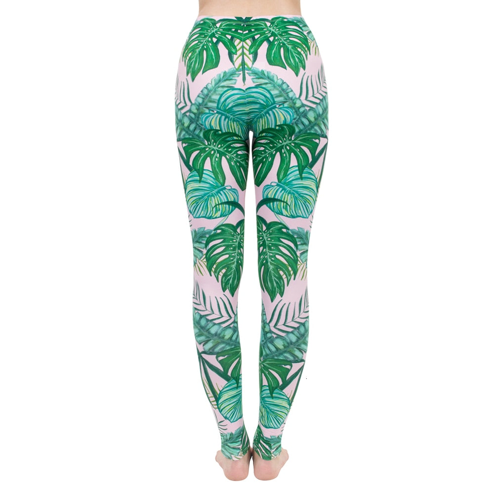 Fashion Women Legging Pink Tropics Printing With Multicolor Pattern Leggins High Elasticity Legins Fitness Pants Leggings | Vimost Shop.