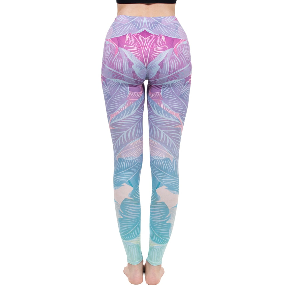 Fashion Women Legging Pink Tropics Printing With Multicolor Pattern Leggins High Elasticity Legins Fitness Pants Leggings | Vimost Shop.