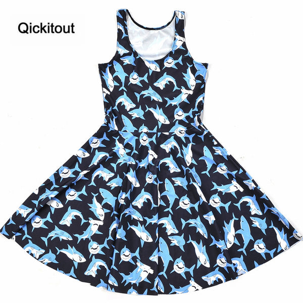 Girls Slim Women Dress Digital Print Submarine shark jump dress Summer Sleeveless Beach DRESS vestidos | Vimost Shop.