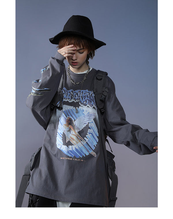 Men Hip Hop T Shirt Streetwear Retro Angel Print Harajuku Tshirt | Vimost Shop.