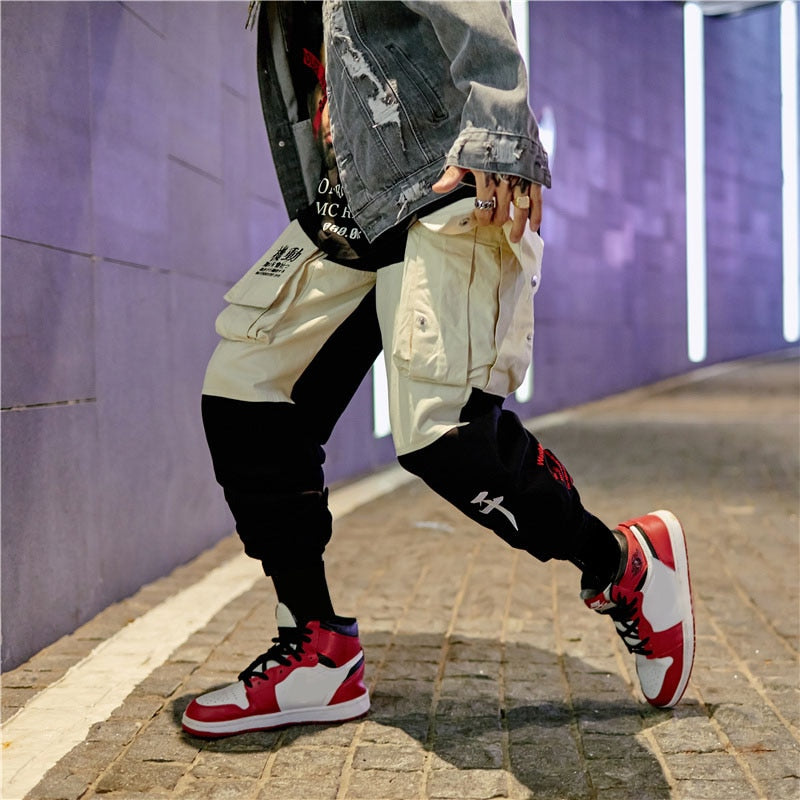 Men Cargo Patchwork Track Pants Fashion High Steet Joggers Sweatpants Streetwear | Vimost Shop.