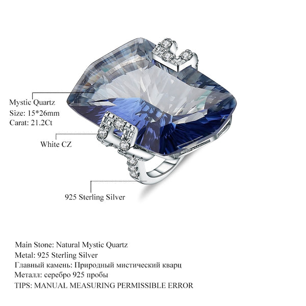21.20Ct Natura Iolite Blue Mystic Quartz Gemstone Cocktail Rings 925 Sterling Silver Fine Jewelry for Women | Vimost Shop.