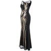 Women's Sheer Evening Dresses Round Neck Vintage Sequin Splicing Dress Gold Party Kleid | Vimost Shop.