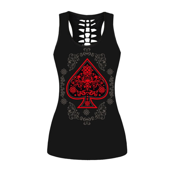 Skull Skeleton Tank Tops Women Red Rose Round Ombre Sleeveless Plus Size Vest Shirt | Vimost Shop.