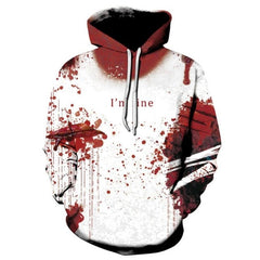 3D Print Wound Horror Blood Hoodies Sweatshirts Women Men I'M FINE Letter Hoodie Jumper Tracksuit Pullover Cosplay Women Tops | Vimost Shop.