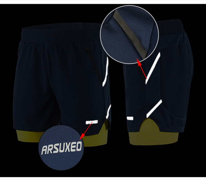 Running Shorts 2 in 1 Quick Dry Athletic Training Exercise Jogging Sports Gym Shorts With Zipper Pocket