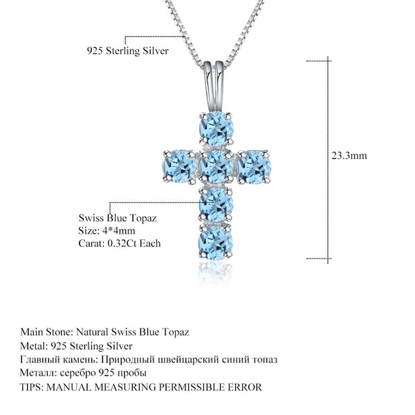 Natural Swiss Blue Topaz 925 Sterling Silver Gemstone Cross Pendant Necklaces for Women Fine Jewelry Collares | Vimost Shop.