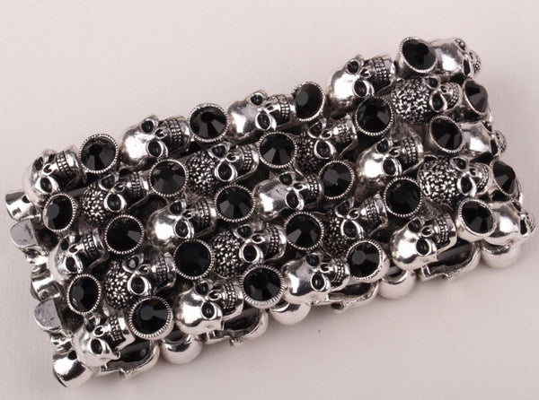 Skull Skeleton Stretch Cuff Bracelet for Women Biker Bling Crystal Jewelry Antique Silver Color Wholesale Dropshipping D07 | Vimost Shop.