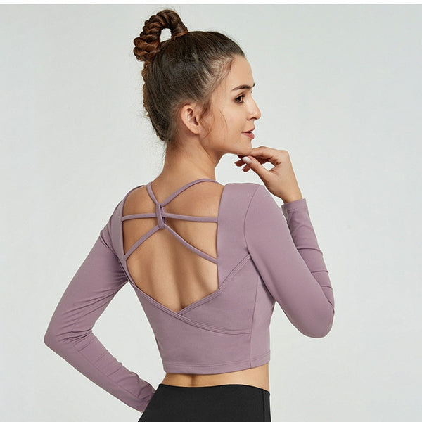 Sexy Plain Backless Yoga Sport Long Sleeved Shirts Women | Vimost Shop.