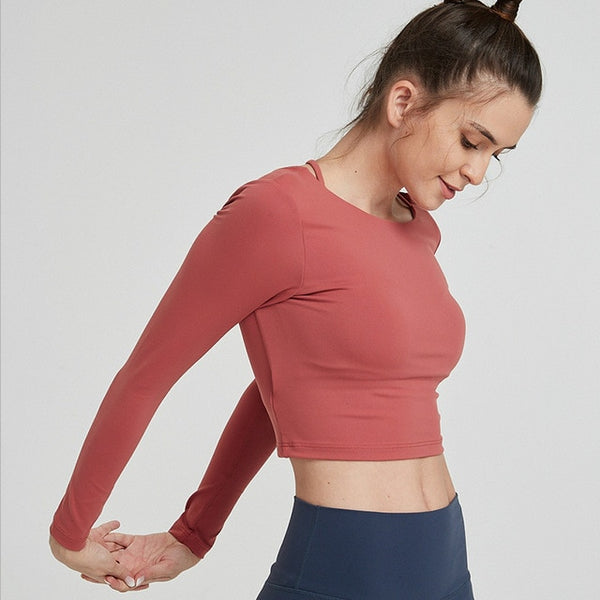 Sexy Plain Backless Yoga Sport Long Sleeved Shirts Women | Vimost Shop.