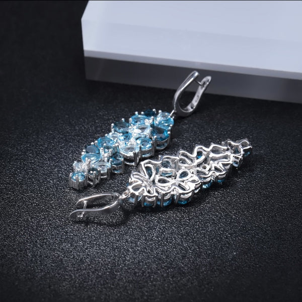 Natural London Blue Pure Topaz 925 sterling silver Drop Earrings Mix Gemstones Earrings Fashion Jewelry For Women | Vimost Shop.