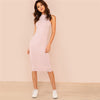 Pink Mock Neck Rib Knit Plain Pencil Dress Women Stand Collar Sleeveless Slim Dress Elegant Going Out Bodycon Dress | Vimost Shop.