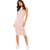 Pink Mock Neck Rib Knit Plain Pencil Dress Women Stand Collar Sleeveless Slim Dress Elegant Going Out Bodycon Dress | Vimost Shop.