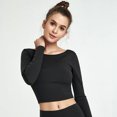 Mesh Patchwork Padded Sport Yoga Long Sleeved Crop Top Women | Vimost Shop.