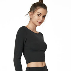 Mesh Patchwork Padded Sport Yoga Long Sleeved Crop Top Women | Vimost Shop.