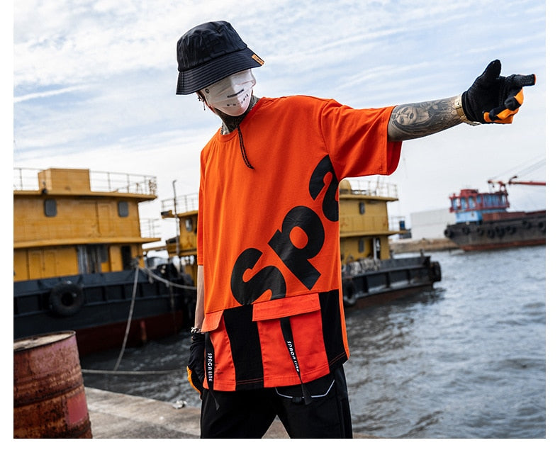 Men Harajuku Tops & Tees Casual T Shirt Streetwear Fashion Hit Color Tshirt Print Hip Hop Cotton Short Letter | Vimost Shop.