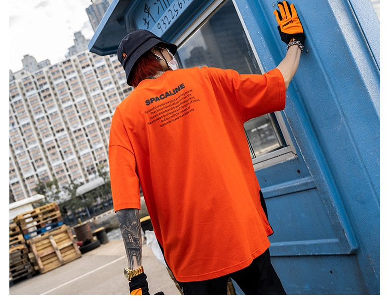 Men Harajuku Tops & Tees Casual T Shirt Streetwear Fashion Hit Color Tshirt Print Hip Hop Cotton Short Letter | Vimost Shop.