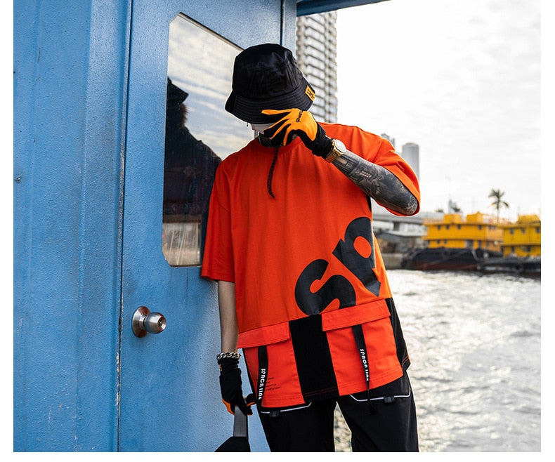 Men Harajuku Tops & Tees Casual T Shirt Streetwear Fashion Hit Color Tshirt Print Hip Hop Cotton Short Letter | Vimost Shop.