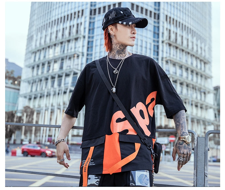 Men Harajuku Tops & Tees Casual T Shirt Streetwear Fashion Hit Color Tshirt Print Hip Hop Cotton Short Letter | Vimost Shop.