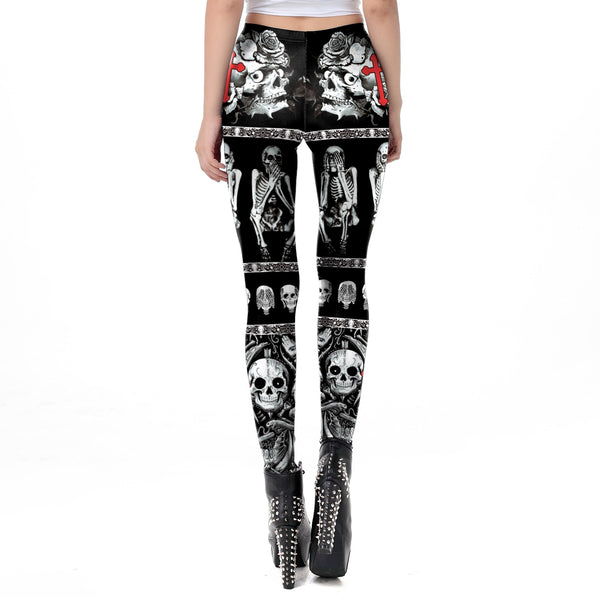Hollween Shy Skull Gothic Leggings for Women Cross Tomb Black Comic New Fashion Dropship Ankle Pants | Vimost Shop.