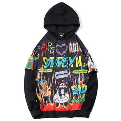 Hoodies Men Hip Hop Letter Print Men Pullover Cartoon Oversize Style Hooded Sweatshirt Lover High Street Streetwear