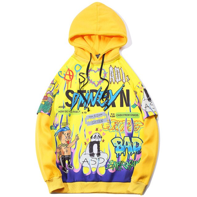 Hoodies Men Hip Hop Letter Print Men Pullover Cartoon Oversize Style Hooded Sweatshirt Lover High Street Streetwear