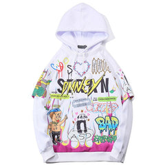 Hoodies Men Hip Hop Letter Print Men Pullover Cartoon Oversize Style Hooded Sweatshirt Lover High Street Streetwear