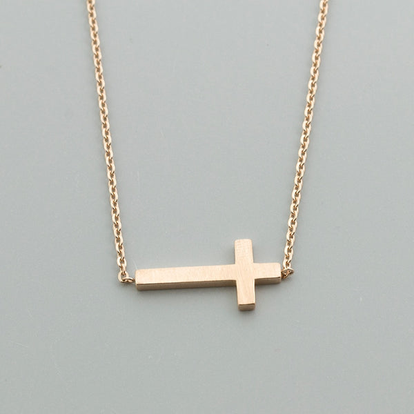 tainless Steel Statement Leaf Heartbeat Cross Necklaces Heart to Heart Crane Bar Crucifix Jesus Rose Gold | Vimost Shop.