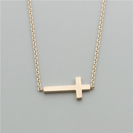 tainless Steel Statement Leaf Heartbeat Cross Necklaces Heart to Heart Crane Bar Crucifix Jesus Rose Gold | Vimost Shop.