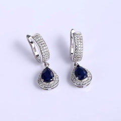 1.29ct Natural Sapphire Gemstone Drop Earrings Solid 925 Sterling Silver Fine Jewelry For Women Wedding | Vimost Shop.