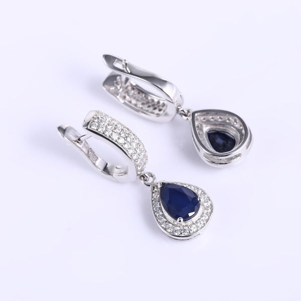 1.29ct Natural Sapphire Gemstone Drop Earrings Solid 925 Sterling Silver Fine Jewelry For Women Wedding | Vimost Shop.